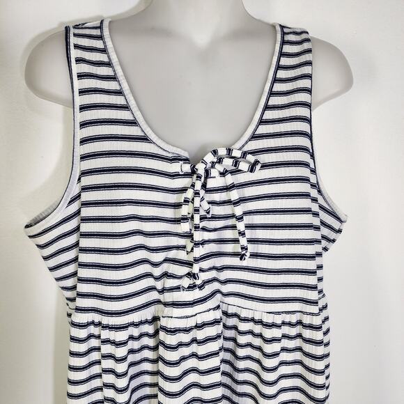 Maurices Womens Babydoll Peplum Tank Top Large White Navy Blue Striped Lace Up - Picture 5 of 9